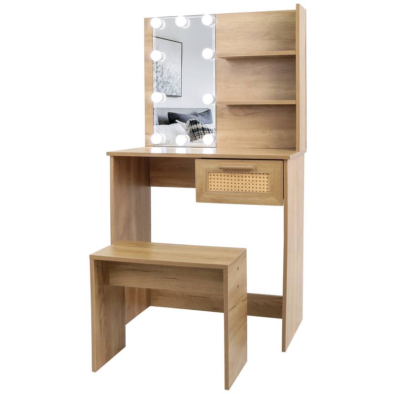 Radiant Vanity Set with Stool and LED Mirror
