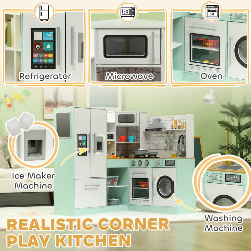Joyful Kitchen Playset for Kids - Cozy Corner Kitchen with Real Sounds and Chalkboard