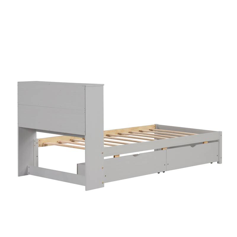 Cozy Grey Twin Bed with USB Charging & Storage Headboard