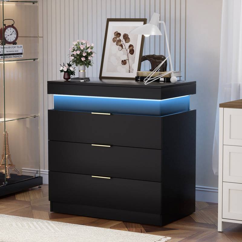 Sleek Nightstand with Charging Hub & LED Glow