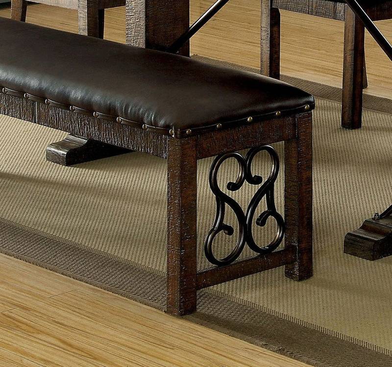 Rustic Walnut Leatherette Dining Bench