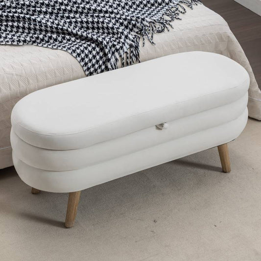Ivory Velvet Storage Bench
