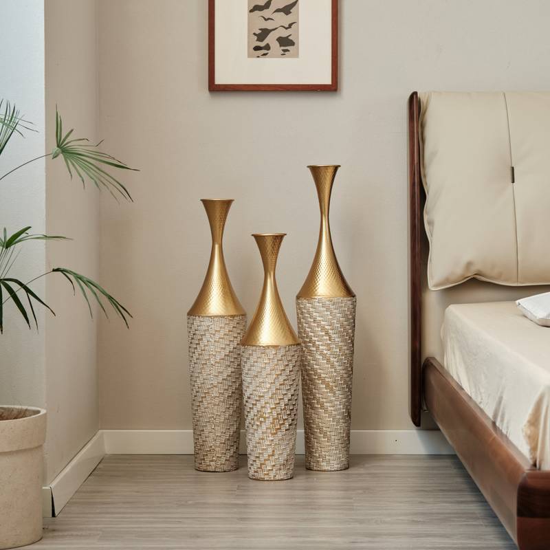 Chic Woven Metal Vase Trio