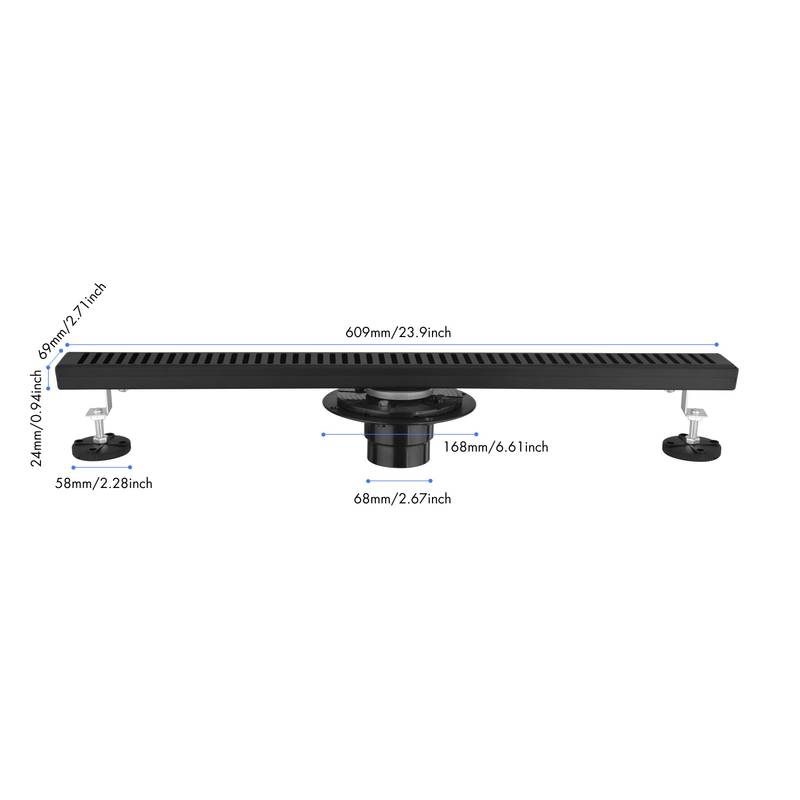 Sleek Linear Shower Drain with Easy-Clean Grate and Hair Strainer