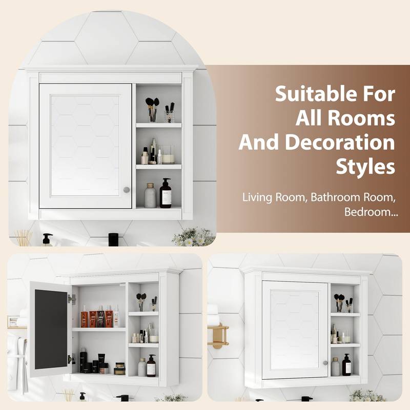 Sleek Wall-Mounted Medicine Cabinet with Mirror & Shelves