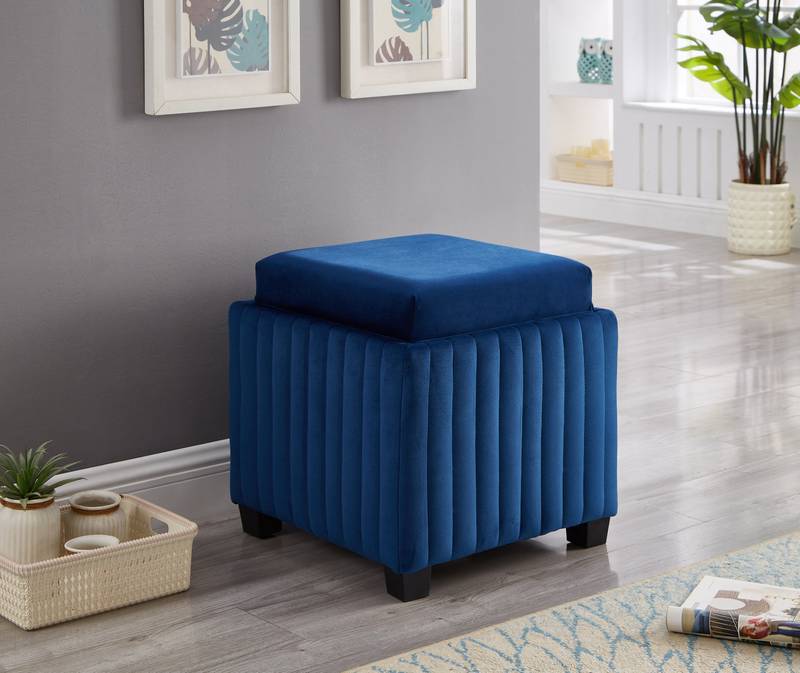 Beige Velvet Cube Storage Ottoman with Coffee Tray