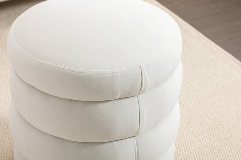 Ivory Velvet Round Ottoman