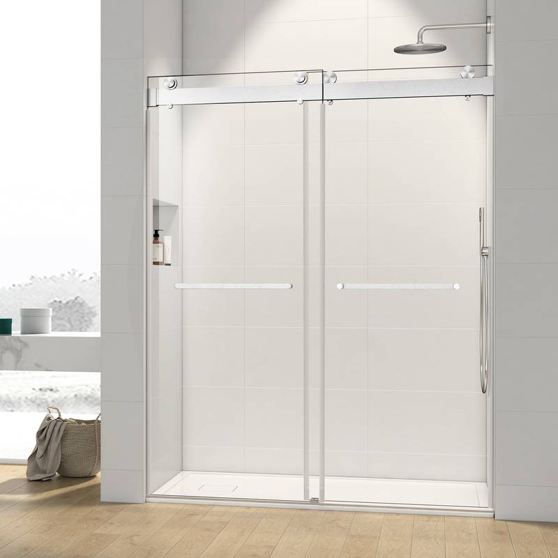 Elegant Soft-Close Frameless Shower Door in Brushed Nickel
