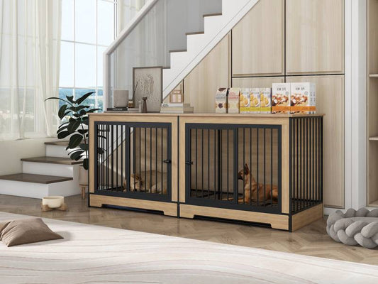 Stylish Double Dog Crate with Tray