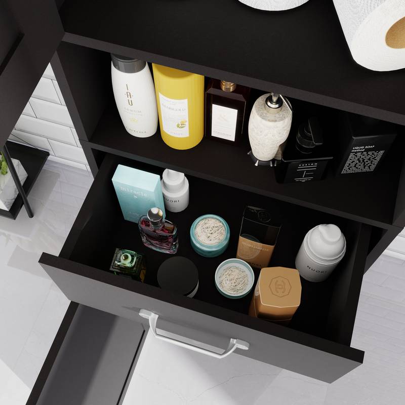 Sleek Slim Floor Cabinet with Adjustable Shelves - Black