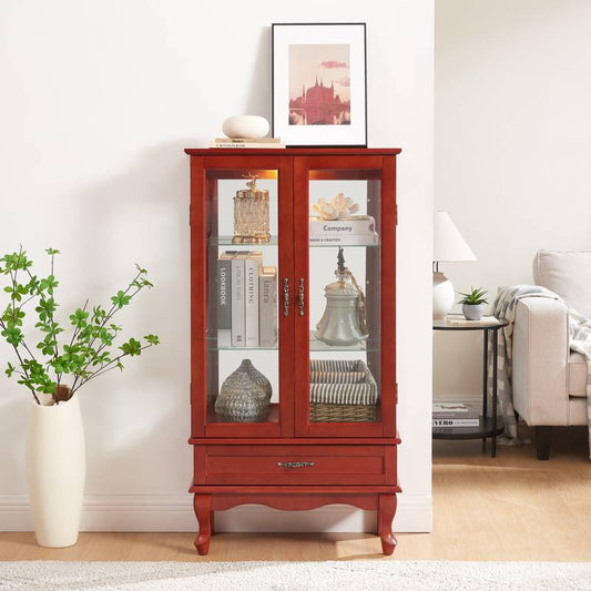 Illuminated Cherry Wine Display Cabinet