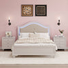 Cozy Glow Bedroom Set: Wood Bed with LED Headboard & Nightstands in Cream Grey