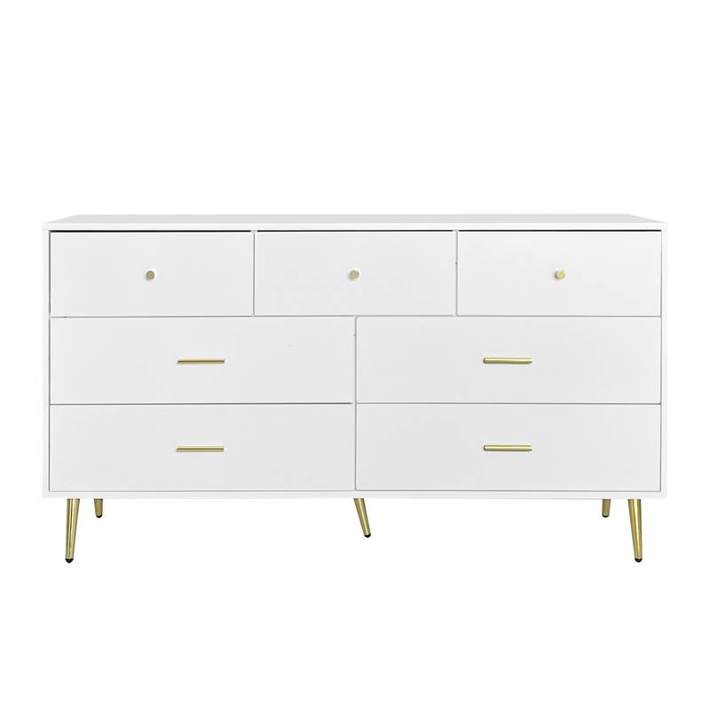 Glamorous White Chest of Drawers with Golden Accents