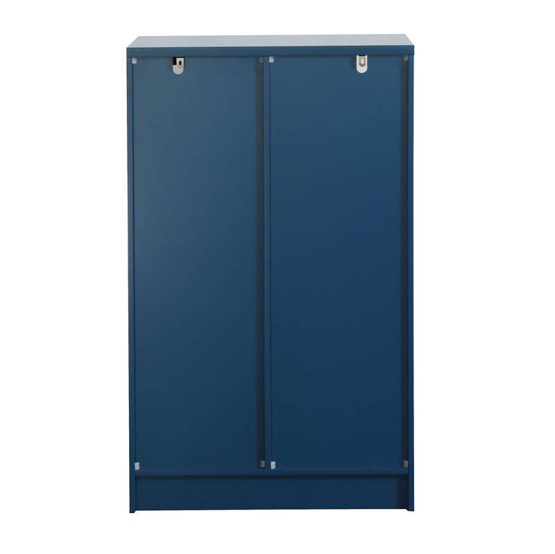 Navy Blue Glass-Front Cabinet with Open Storage