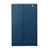 Navy Blue Glass-Front Cabinet with Open Storage
