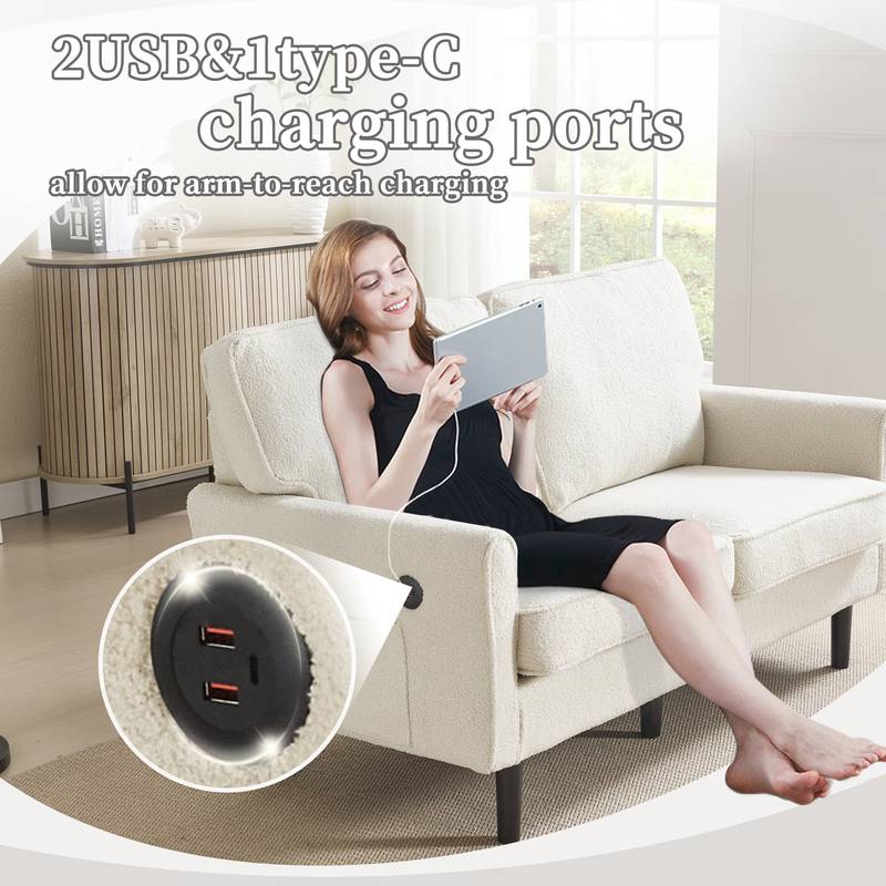 COOLMORE USB Loveseat Sofa - Cozy Mid-Century Style for Any Space
