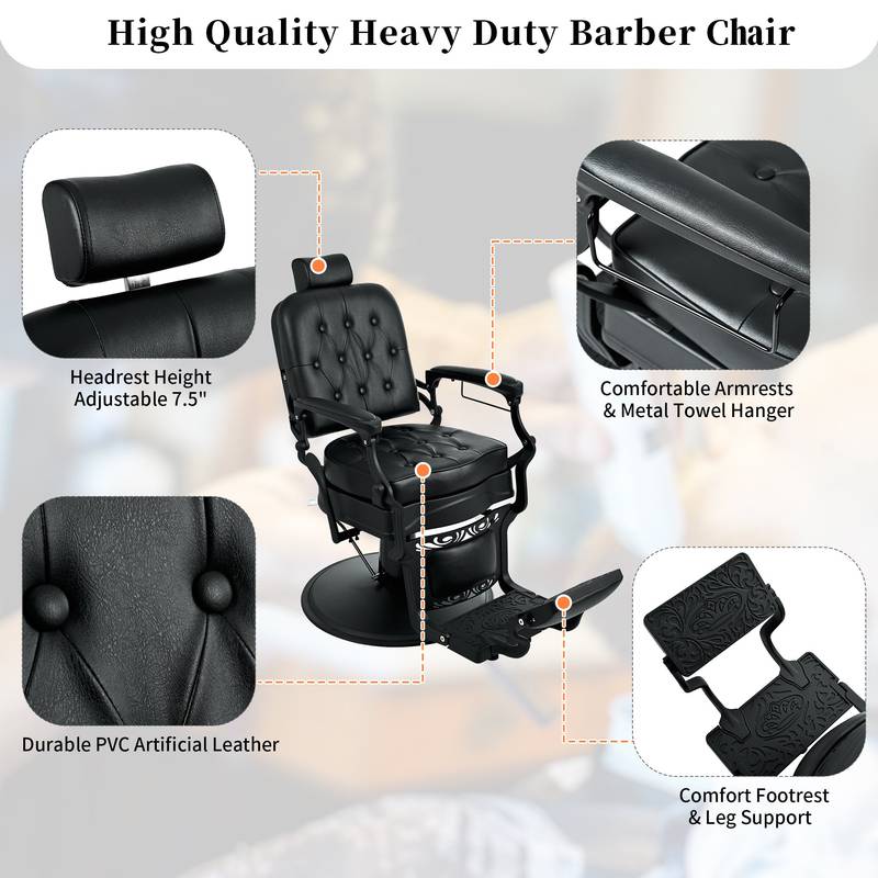 Vintage Luxe Barber Chair - Heavy Duty, 360° Rotating, Perfect for Salons & Spas!
