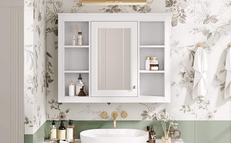 Stylish Wall-Mounted Bathroom Mirror Cabinet with Shelves