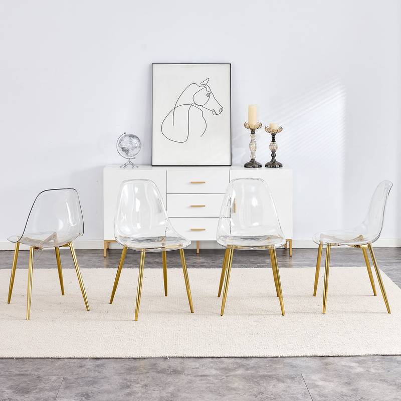 Chic Crystal Dining Chairs - Set of Four with Gold Legs