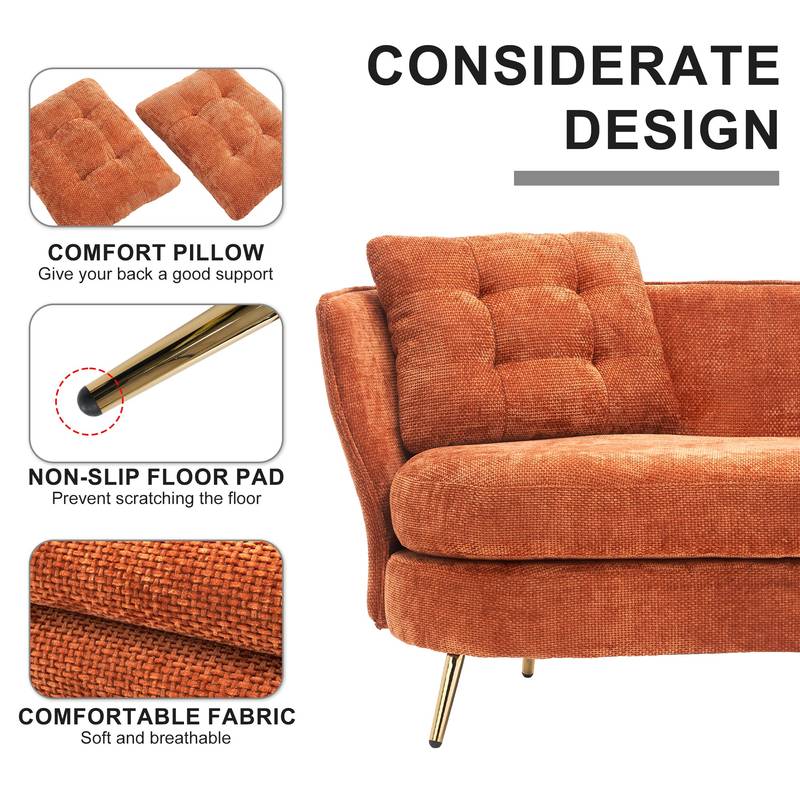 Chic Orange Loveseat with Gold Legs
