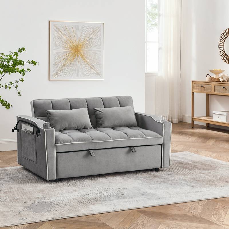 Chic Velvet Sofa Bed with USB Port and Swivel Stand