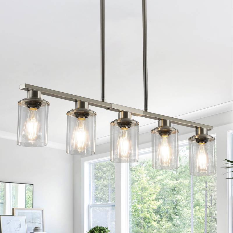 Modern Brushed Nickel Chandelier with Clear Glass Shades
