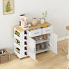 Versatile Kitchen Island Cart with Cabinets & Wine Rack - White