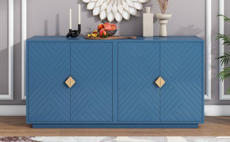 Navy Blue Modern Sideboard with Stylish Handles and Adjustable Shelves