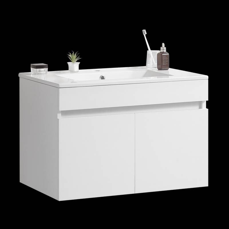 Chic Wall-Mounted Vanity with Soft-Close Cabinets & White Basin