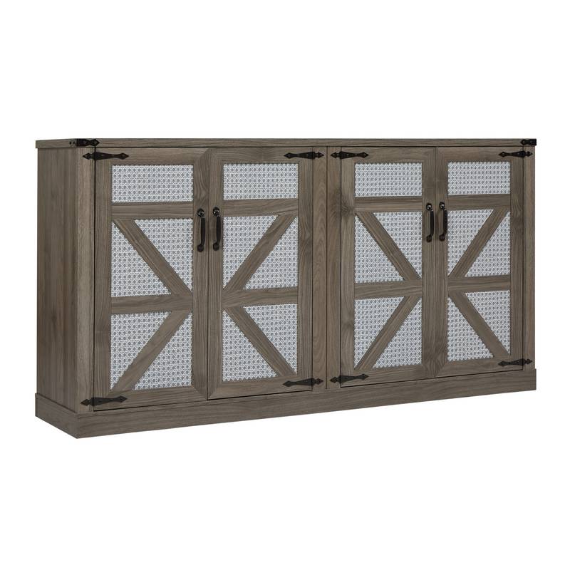 Rustic Barn Door Faux Rattan Sideboard