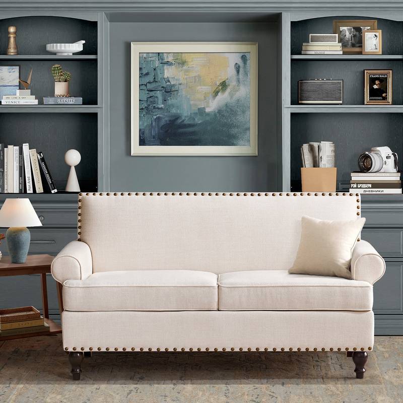 Cozy Mid Century Loveseat - Chic Beige Sofa for Small Spaces