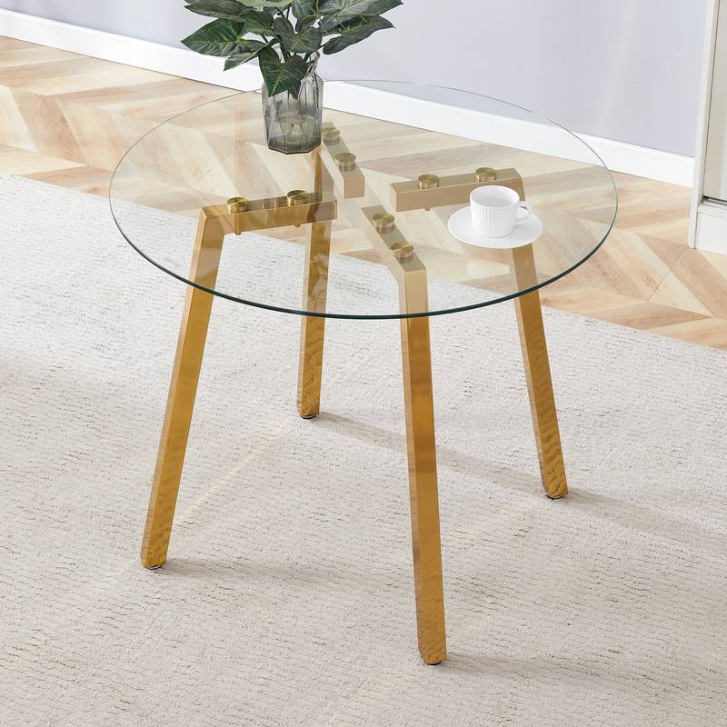 Chic Gold-Base Round Glass Dining Table