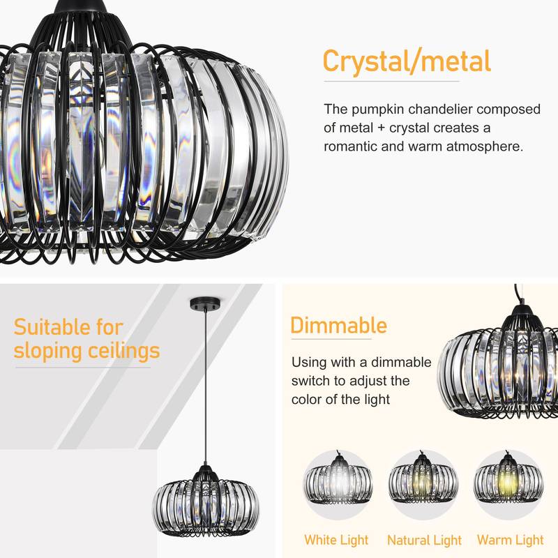Sleek Black Crystal Chandelier - Dimmable & Color Adjustable Lighting Fixture