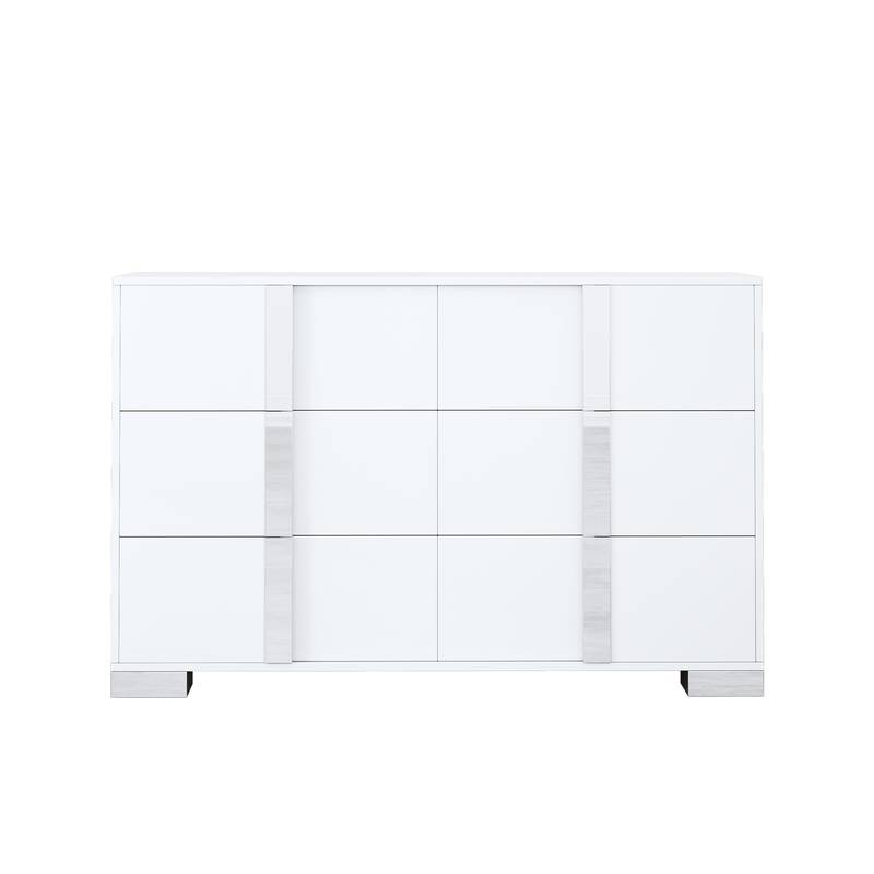 Chic White Mirror Dresser with Metal Handles