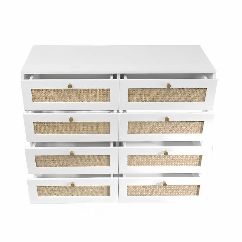 Chic Rattan-Front White Dressers with Gold Accents