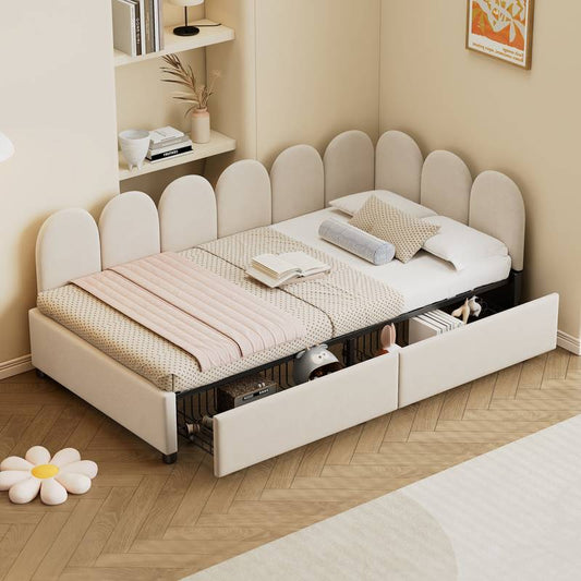 Cozy Velvet Twin Daybed with Storage Drawers