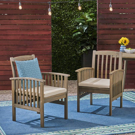 Cozy Acacia Dining Chairs with Cushions - Set of Two