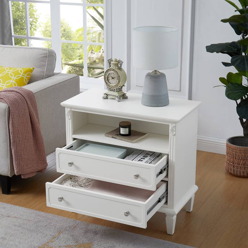 Charming Farmhouse Nightstand with Charging Station and Drawers