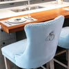 Chic Velvet Barstools with Tufted Detail - Set of Two (Light Blue)