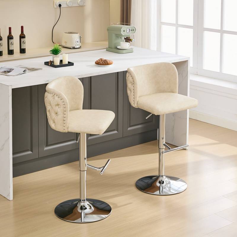 Chic Beige Swivel Bar Stools - Set of Two