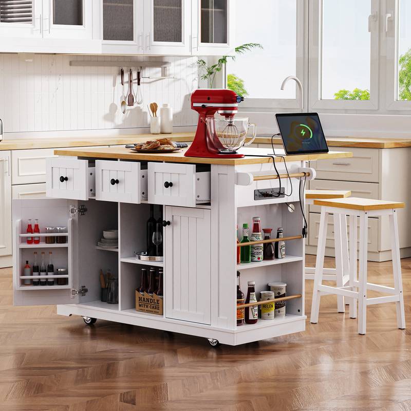 Cozy Kitchen Island with Bar Stools & Storage