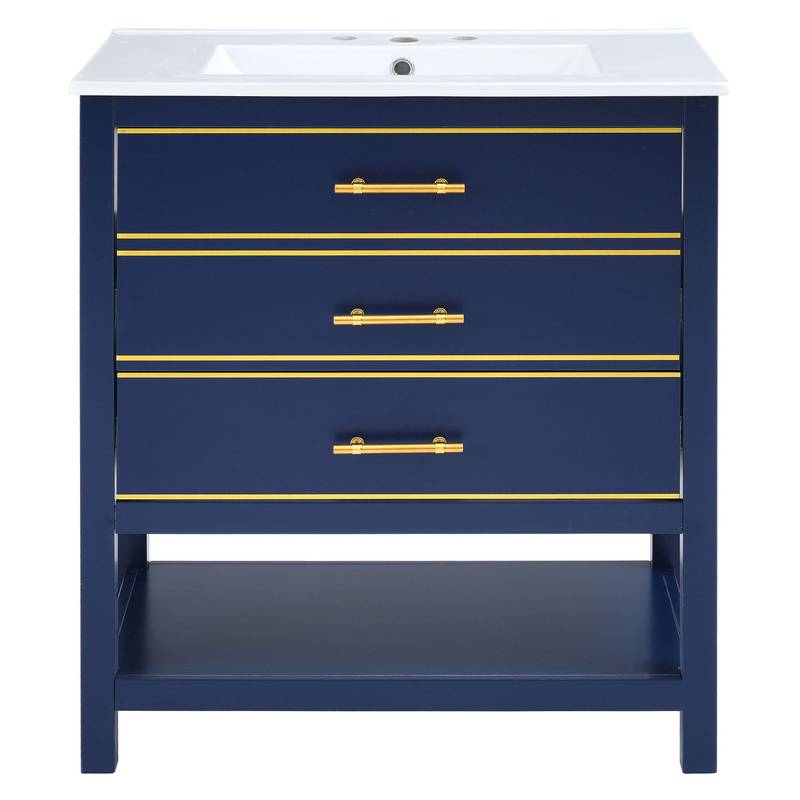 Navy Chic Bathroom Vanity with Open Storage
