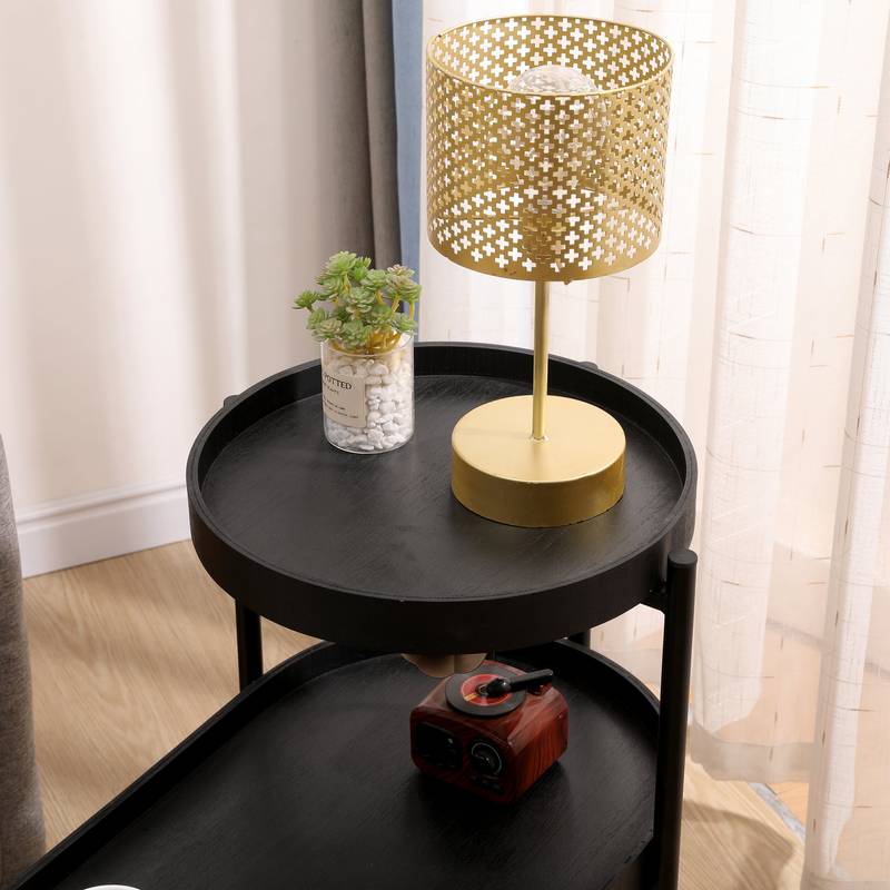 Chic Black Storage Side Table for Living Room