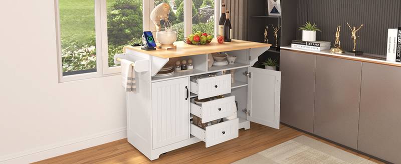 Stylish Rolling Kitchen Island with Drop Leaves and Storage