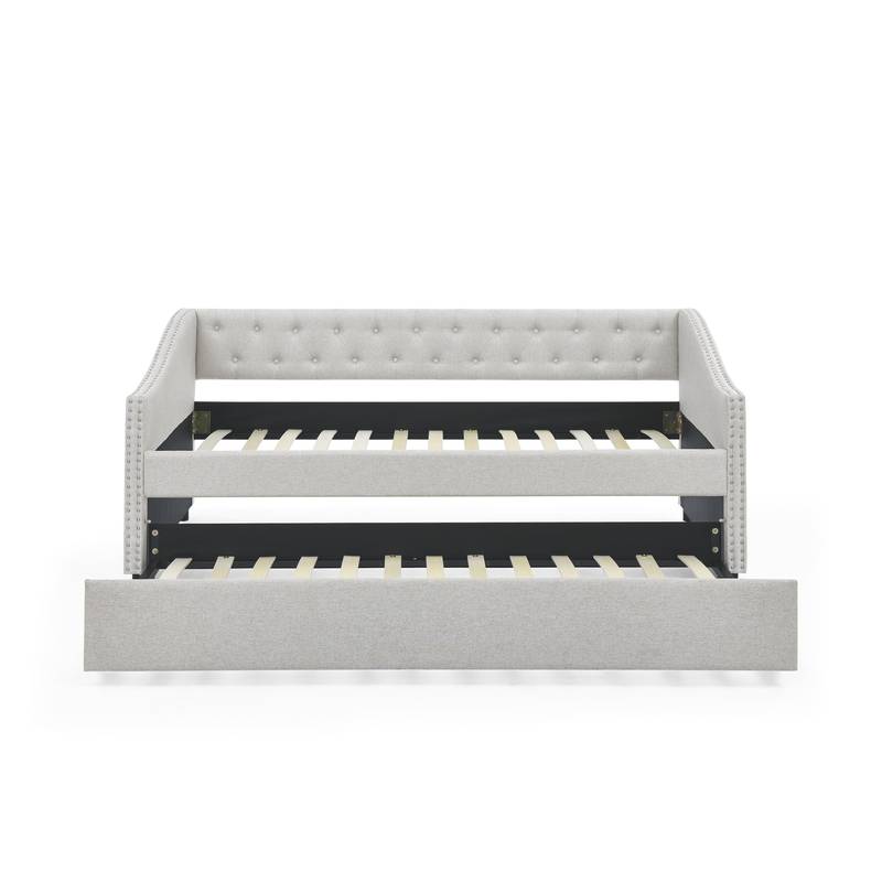 Chic Beige Twin Daybed with Cozy Trundle