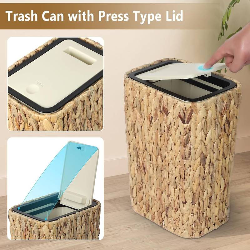 Chic Boho Woven Trash Can with Lid