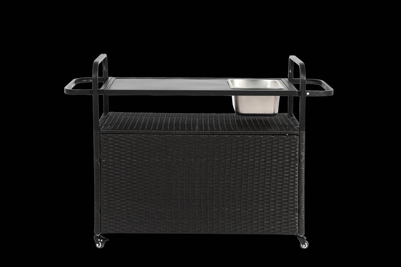 Chic Wicker Bar Cart with Ice Bucket & Lockable Wheels