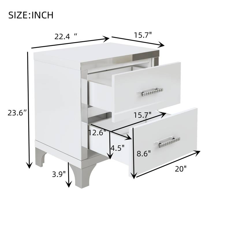 Chic White Dresser & Nightstand Set with Stylish Mirror Accents