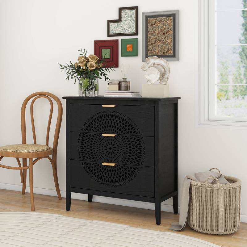 Chic Hollow-Carved 3-Drawer Storage Chest