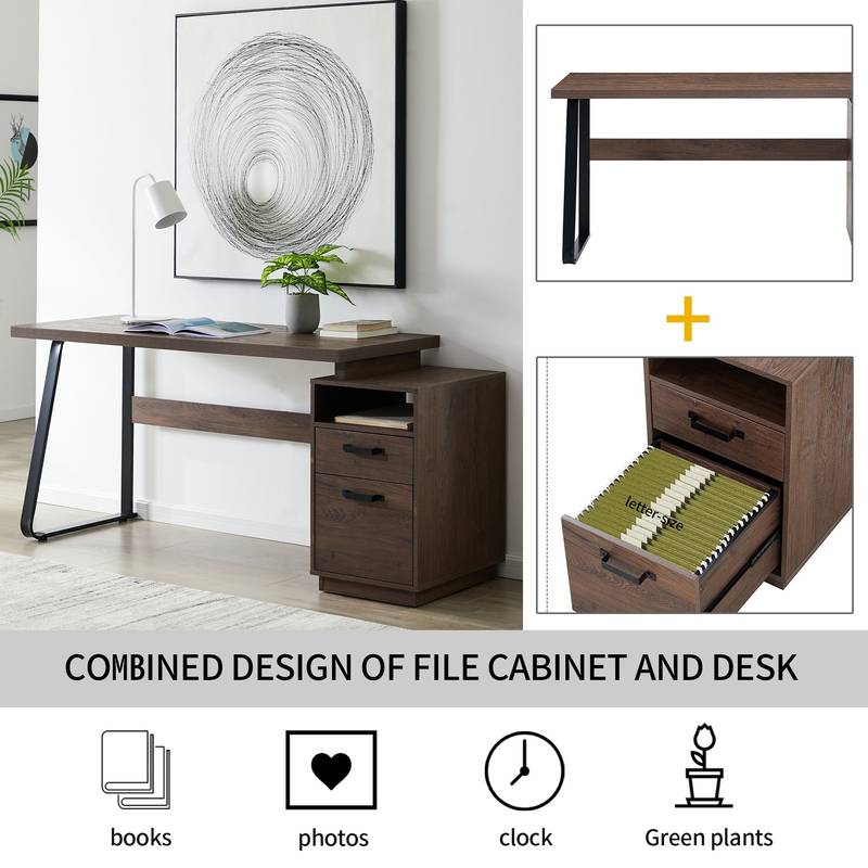 Sleek Home Office Desk with File Drawers